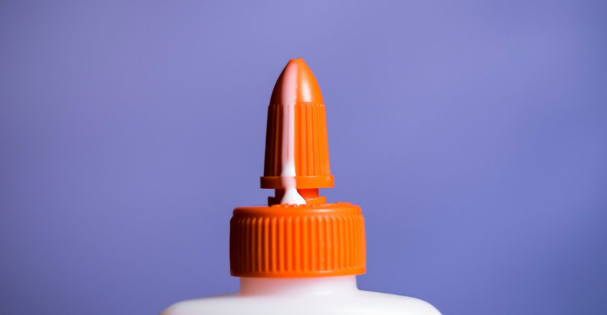 spilled glue on bottle