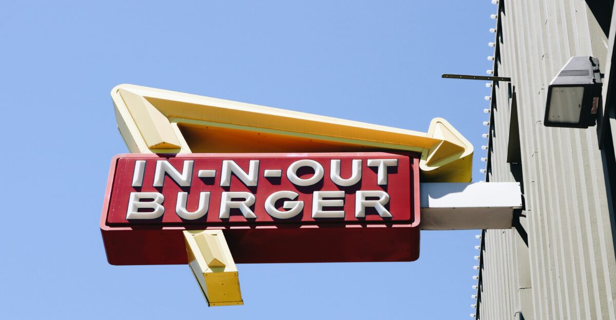 white In-N-Out Burger neon sign