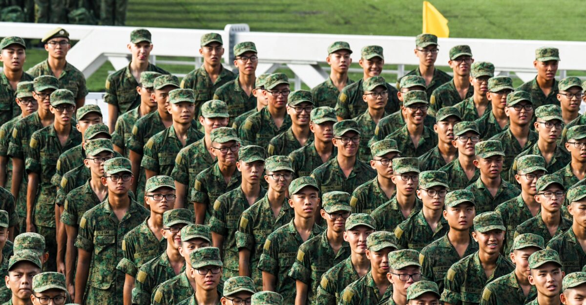 aerial view photography of soldiers queue