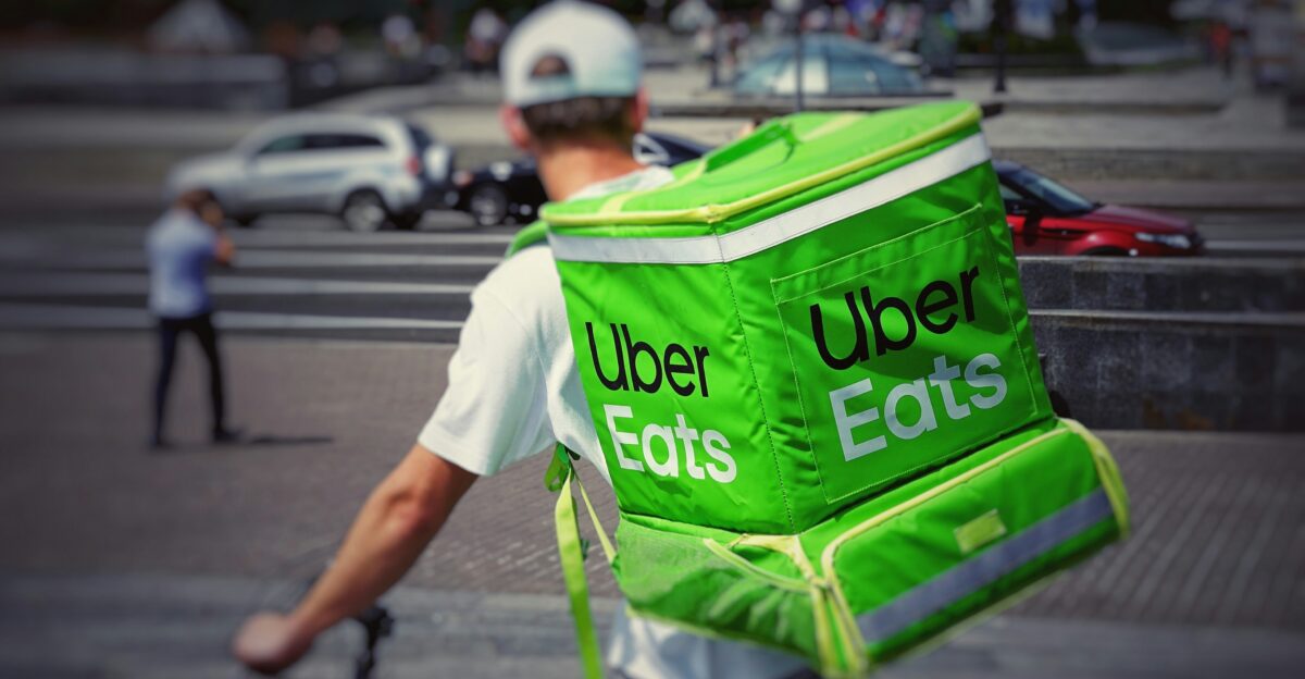 man with Uber eats backpack