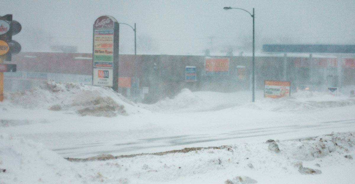 street lights covered with snow