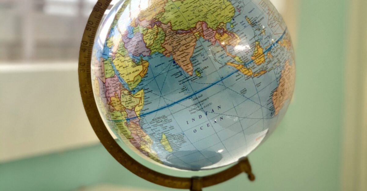 desk globe on white table