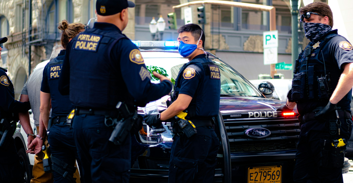 man in police uniform standing beside black car during daytime