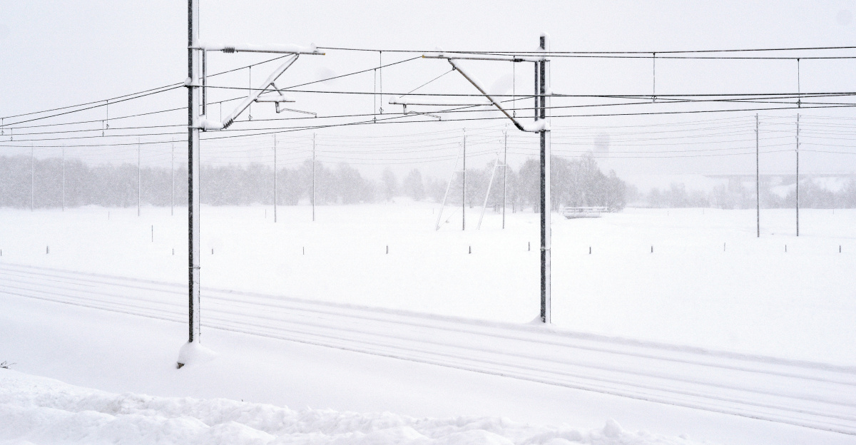 black electric post on snow covered ground