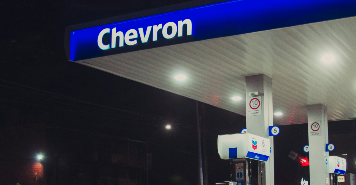 a chevron gas station at night time