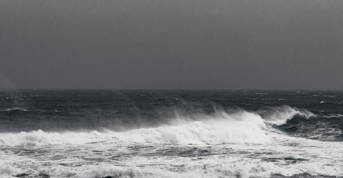 a black and white photo of the ocean waves