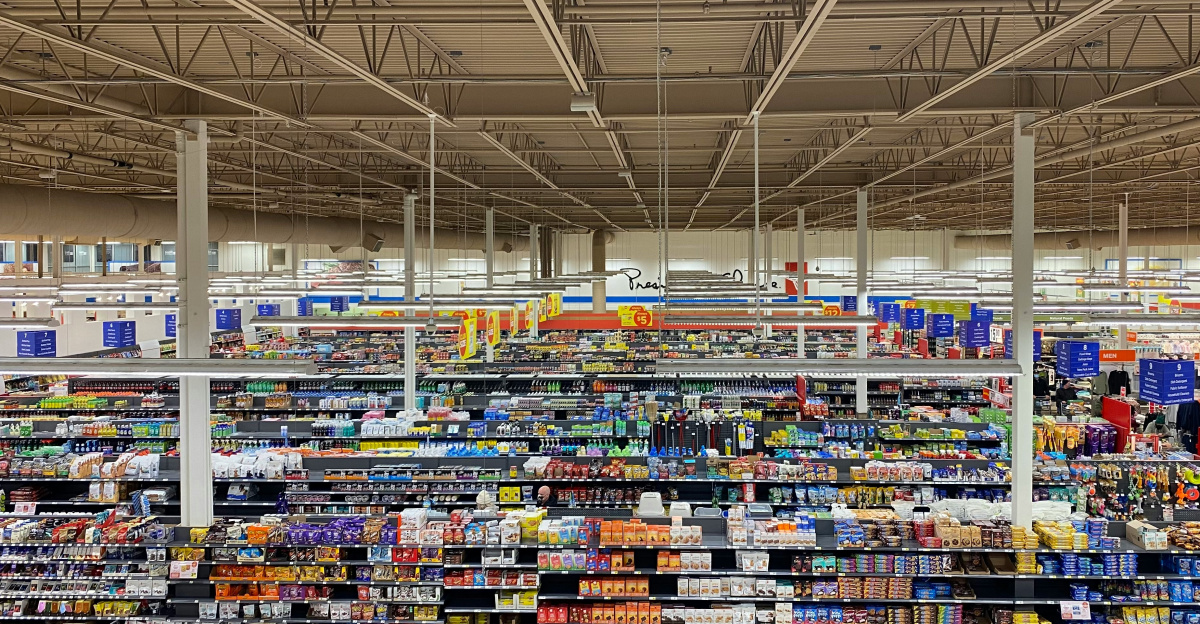 a large grocery store filled with lots of food