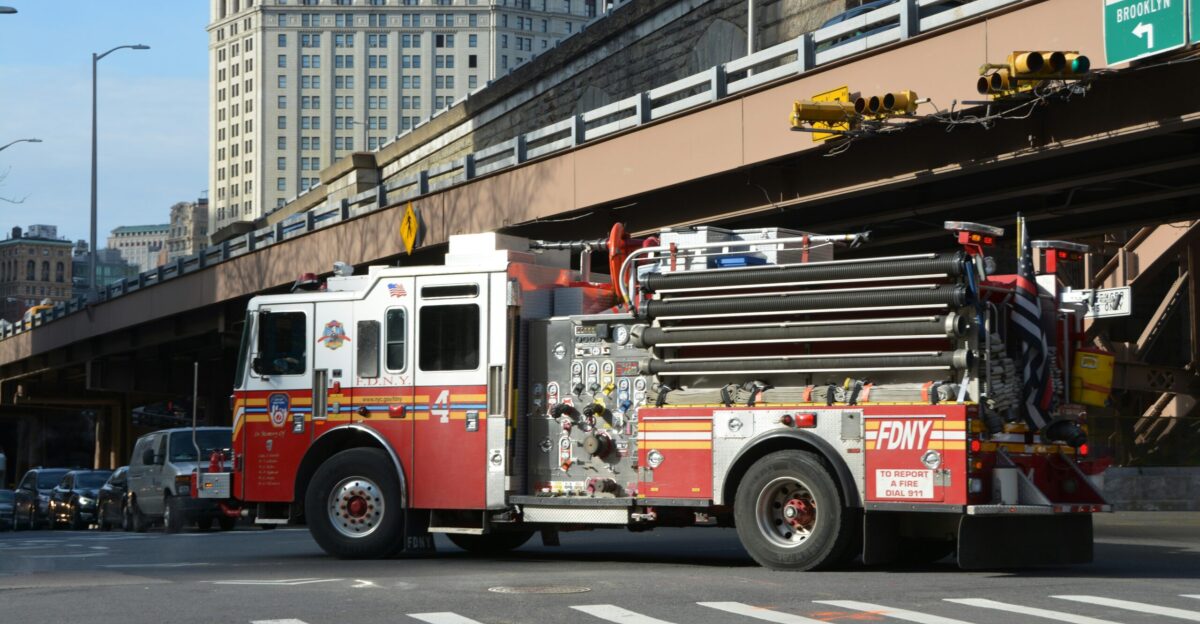 a fire truck parked on the side of the road