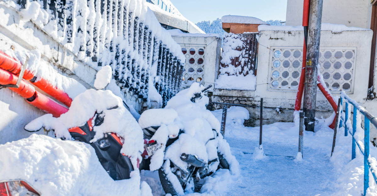 a snowman in a snowy yard
