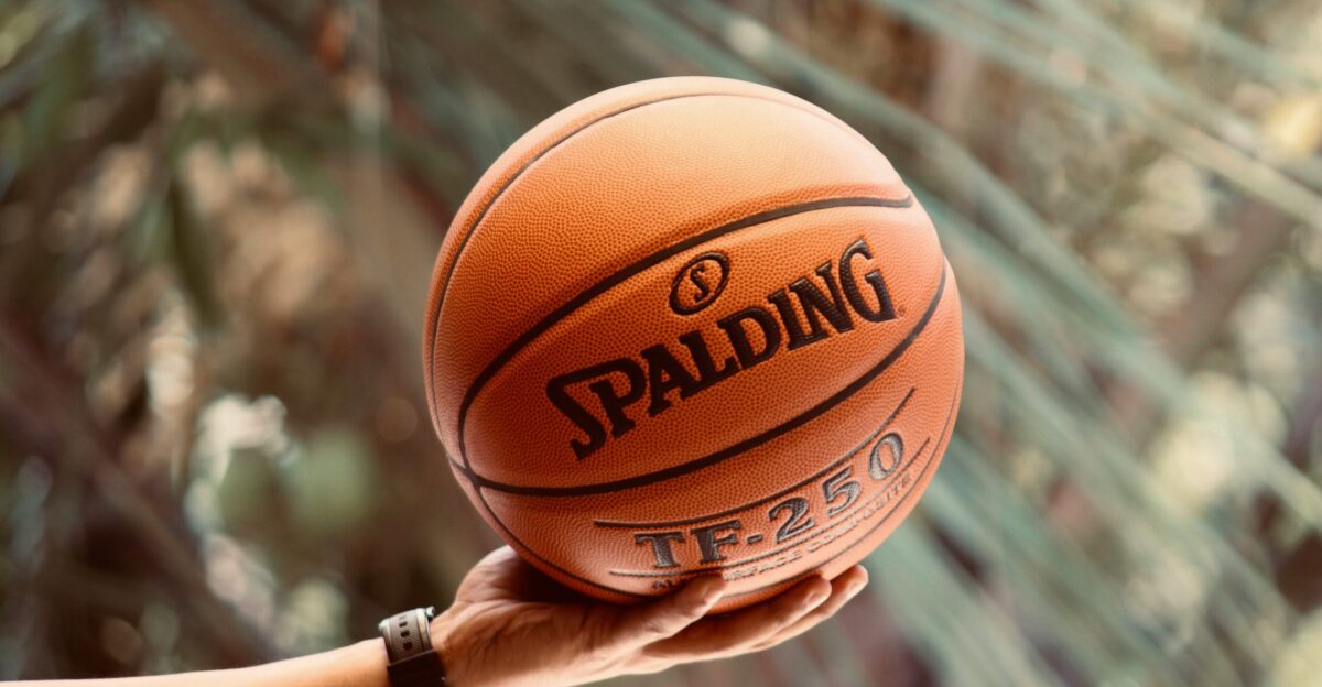 a person holding a basketball in their hand