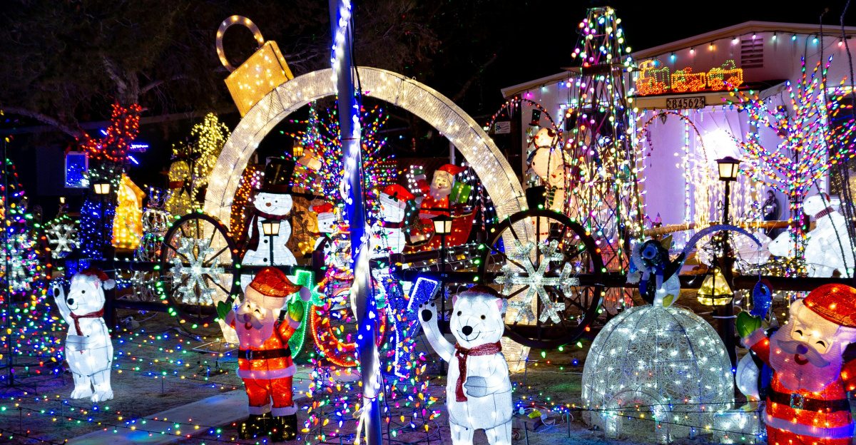 a house covered in christmas lights and decorations
