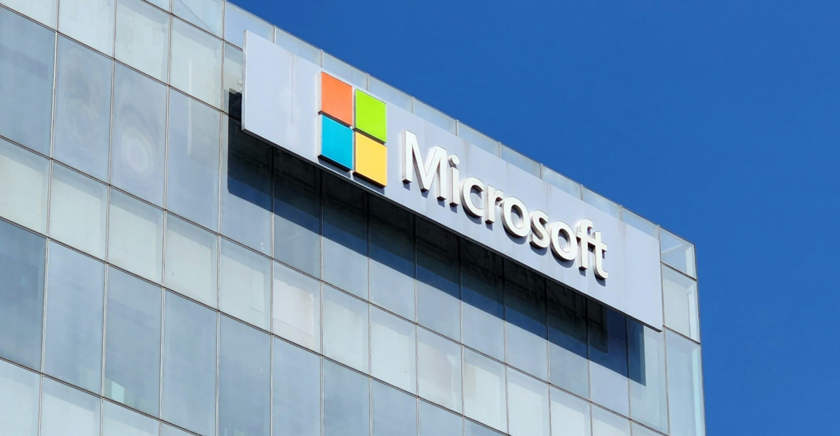 a building with a microsoft sign on the side of it