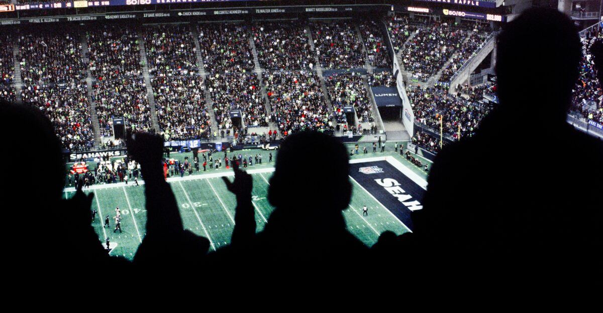 a crowd of people watching a football game