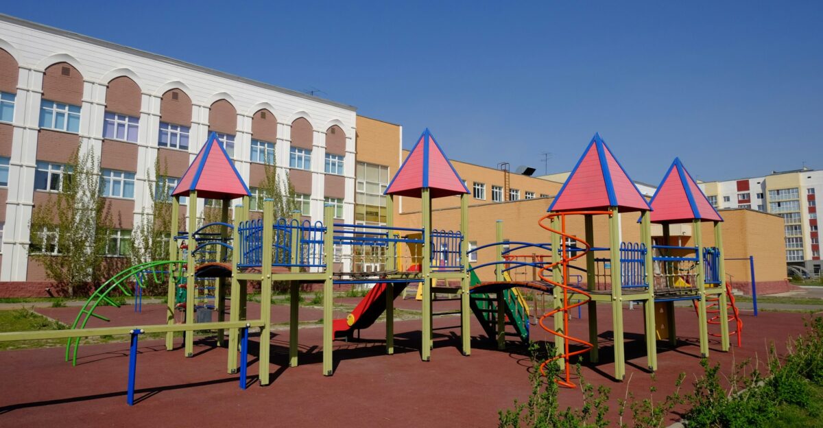 a play area in front of a building