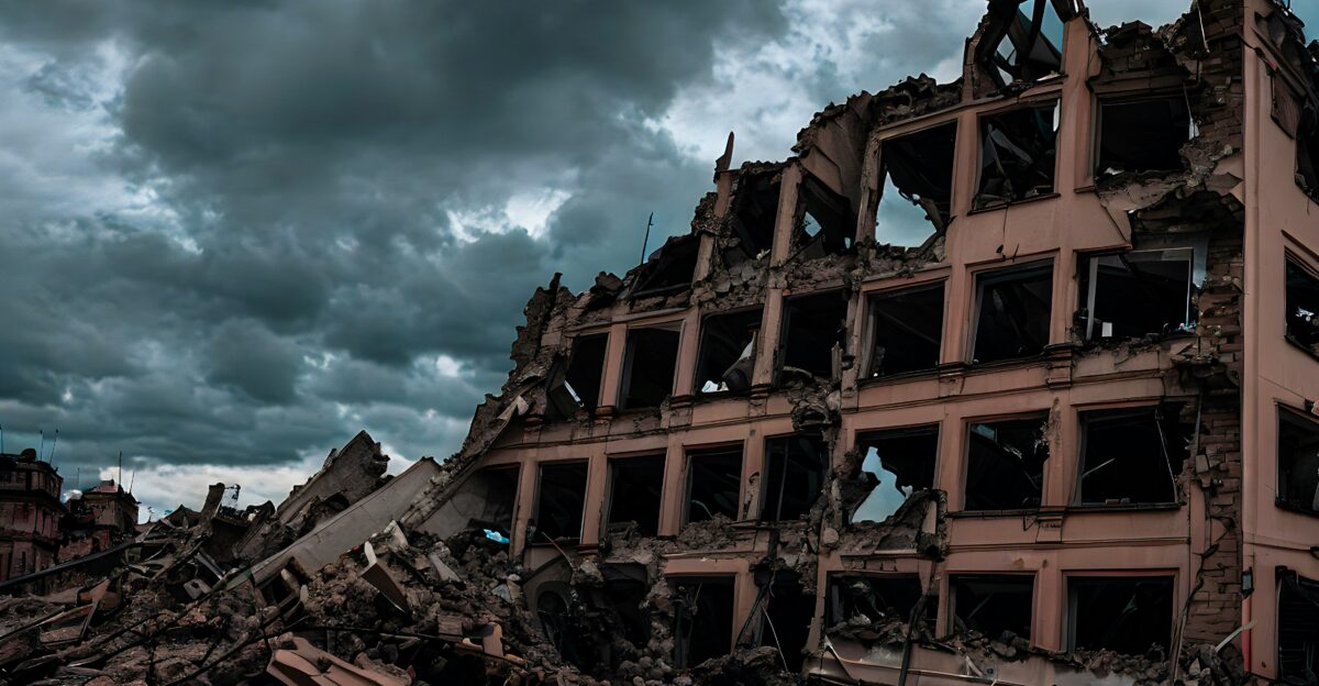 a very large building that has been destroyed