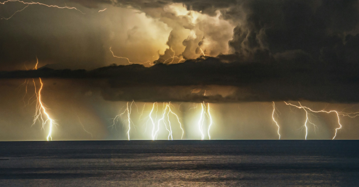A storm is coming in over the ocean