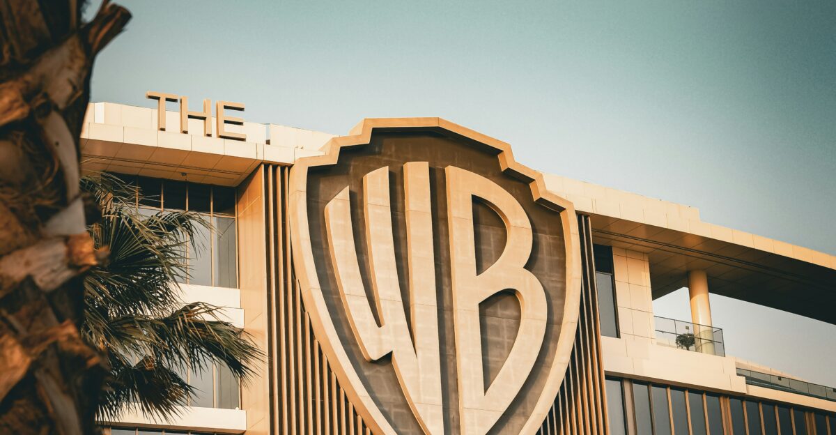 A picture of a building with a logo on it