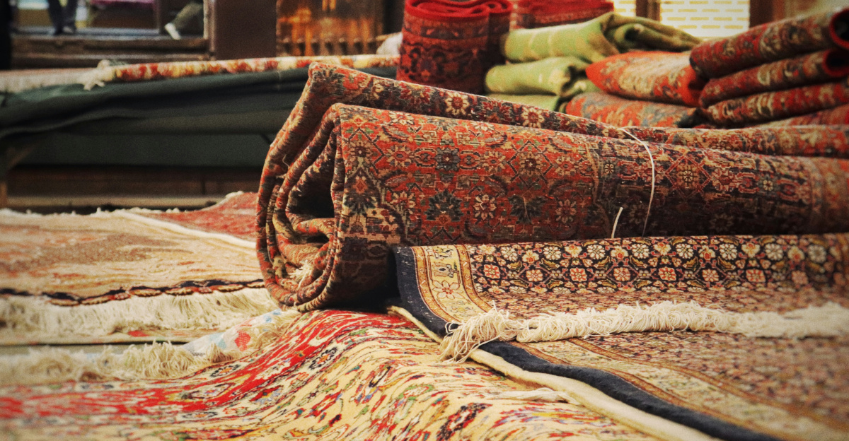 A pile of rugs sitting on top of a floor