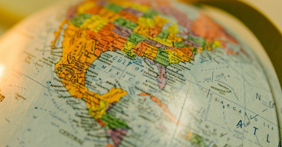 A colorful globe showing north america