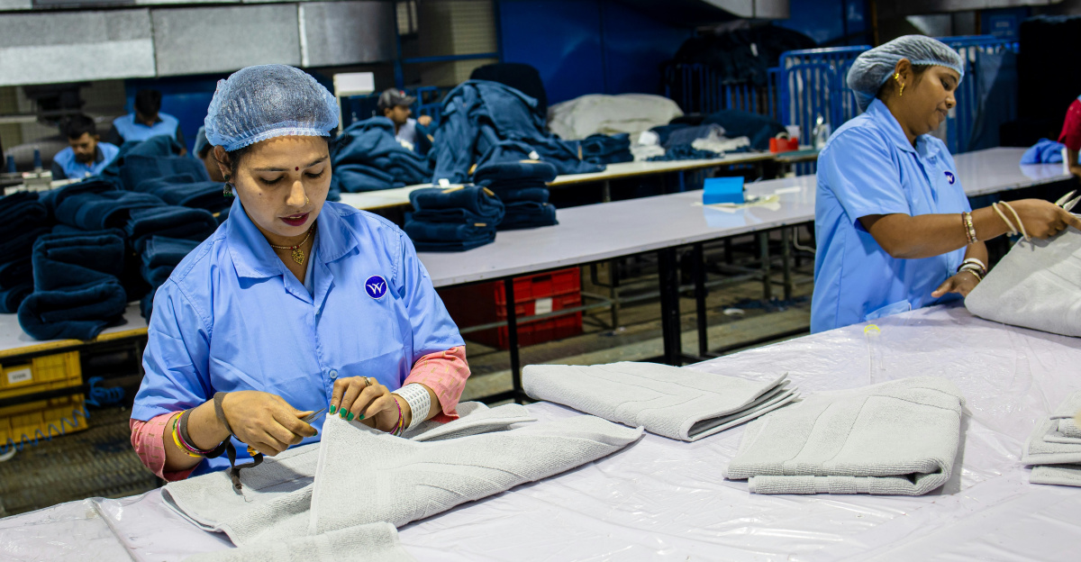 Workers are busy in a garment factory.