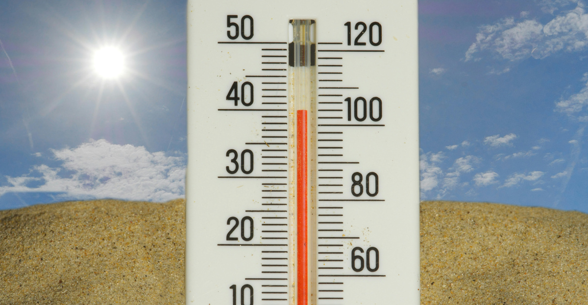 The thermometer shows a very hot temperature.