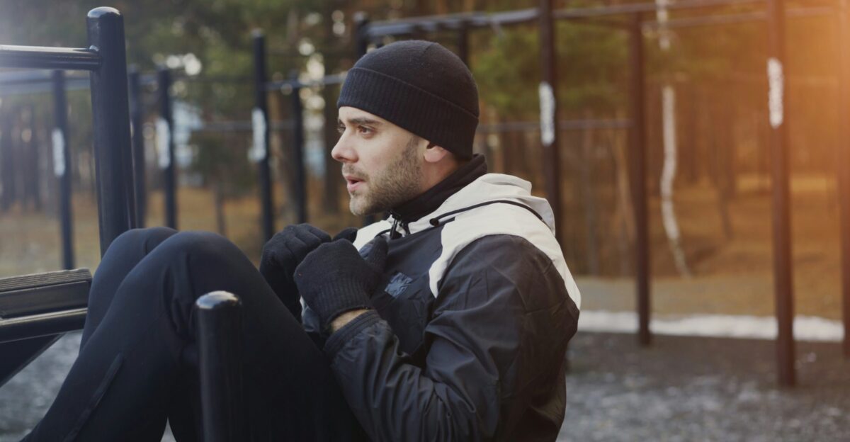 Man exercising outdoors on a cold day