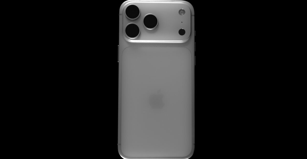 Back of a silver smartphone with three cameras