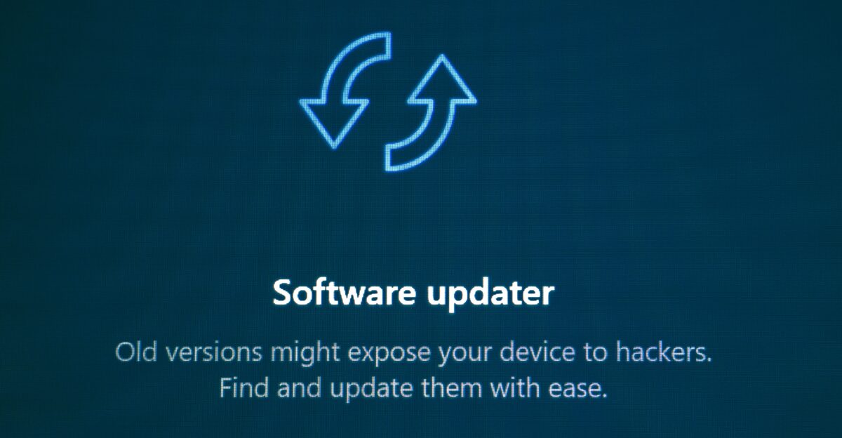 Software updater with refresh arrows icon and update icons