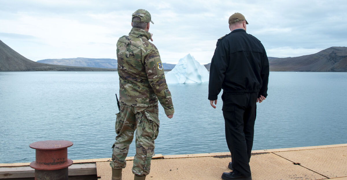 PITUFFIK Greenland - Canadian Rear Adm David Patchell right vice commander U S 2nd Fleet speaks with U S Space Force Col Jason Terry commander of 821st Space Base Group and Pituffik Space Base about arctic strategy at Pituffik Space Base during Operation Nanook OP NANOOK Aug 29 2023 OP NANOOK is an annual sovereignty operation and maneuver warfare exercise conducted by the Canadian Armed Forces in the Arctic with participation by U S Navy and U S Coast Guard U S Navy photo by Lt Alex Fairbanks