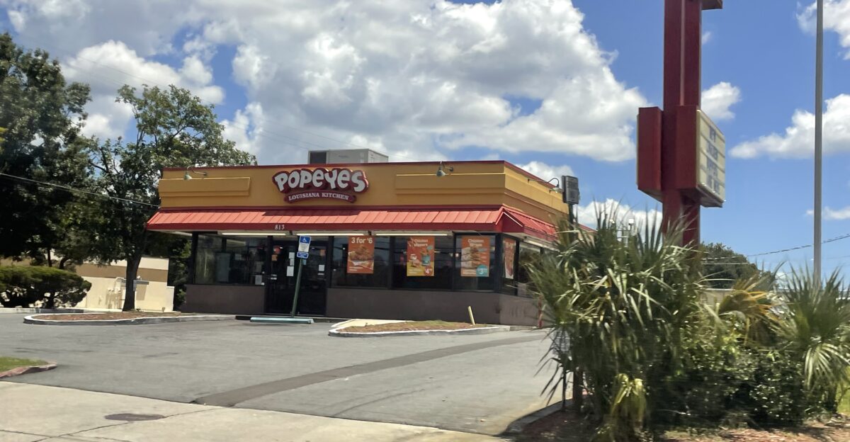 This is a older Popeyes located around Lake Bradford close to Florida State University in Tallahassee FL