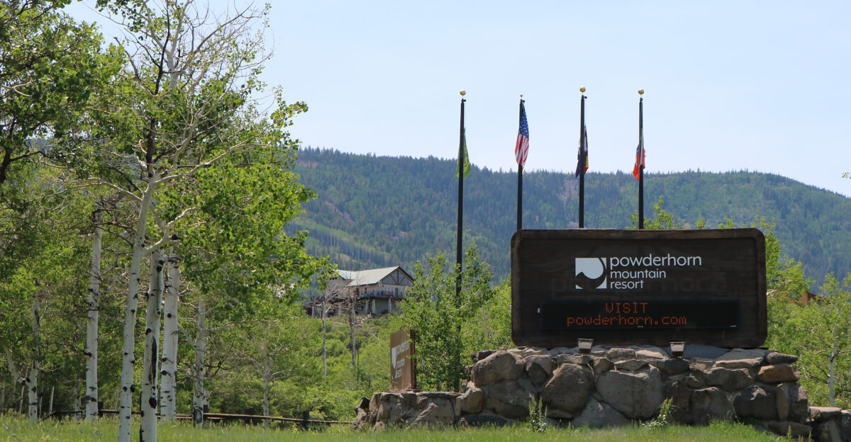 The sign at the entrance of Powderhorn Mountain Resort in Mesa County Colorado