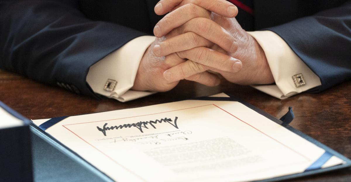 President Donald J. Trump and Vice President Mike Pence are joined by Senate Majority Leader Mitch McConnell; House Minority Leader Rep. Kevin McCarthy; Secretary of the Treasury Steven Mnuchin; Secretary of Agriculture Sonny Perdue; Secretary of Labor Eugene Scalia; Secretary of Transportation Elaine Chao; USTR Ambassador Robert Lighthizer; Rep. Kevin Brady, R-Texas; Rep. Greg Walden, R-Ore.; Rep. Steve Chabot, R-Ohio; Assistant to the President and NEC Director Larry Kudlow; White House Director of Legislative Affairs Eric Ueland; White House Coronavirus Task Force Coordinator Ambassador Deborah Birx and Task Force member Dr. Anthony Fauci, as President Trump signs the $2.2 trillion assistance package to help American workers, small businesses and industries crippled by the economic disruption caused by the coronavirus (COVID-19) outbreak. (Official White House Photo by Shealah Craighead)