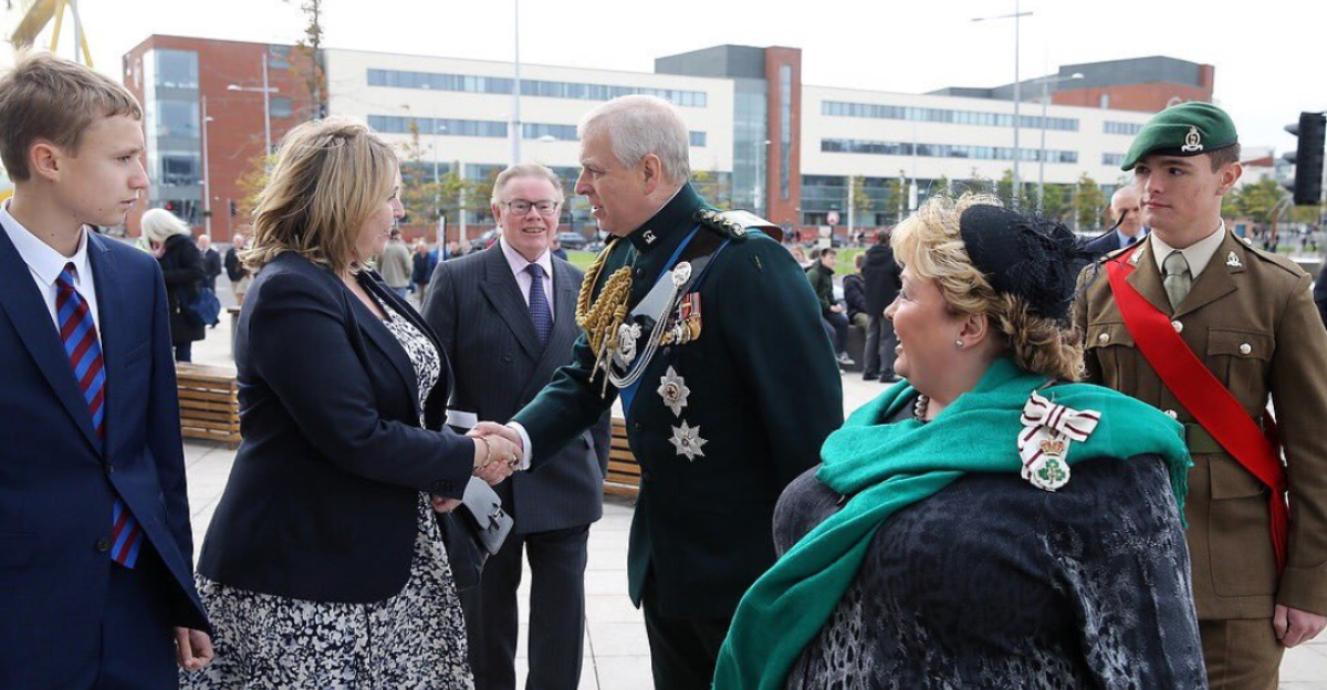 SofS Karen Bradley Honoured to attend the presentation of new Royal Irish Regiment colours at Titanic Slipways this morning in the presence of HRH The Duke of York