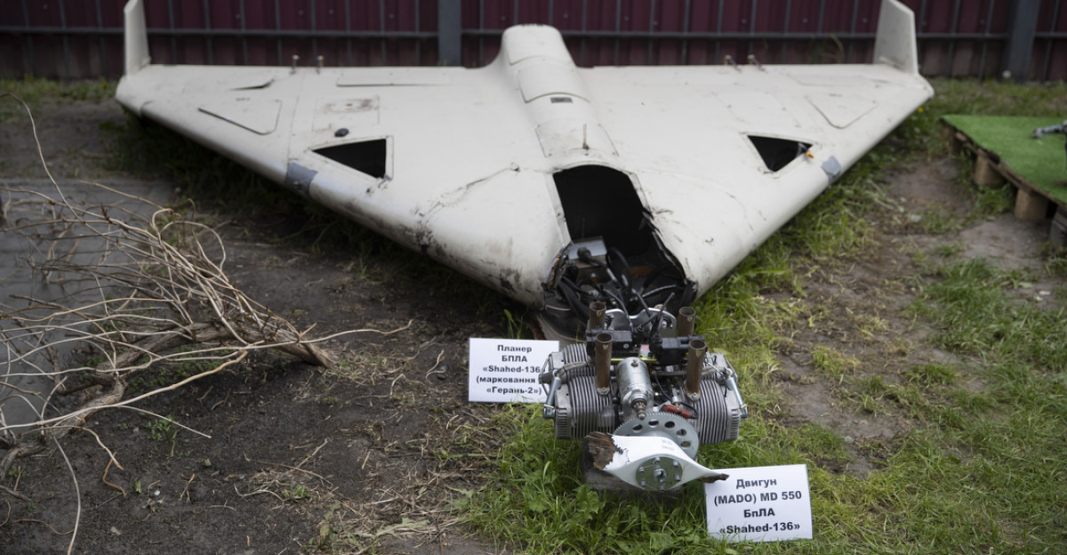 Remains of Russian missiles and drones launched into Ukraine in Kyiv Scientific Research Institute of Forensic Expertise Iran-made kamikaze drone Shahed 136