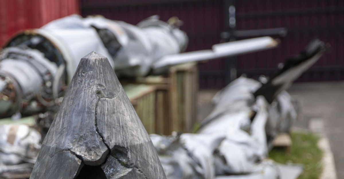 Remains of Russian missiles and drones launched into Ukraine in Kyiv Scientific Research Institute of Forensic Expertise The missile shot above Kyiv in the night on 4 May 2023 and captioned as Kinzhal articles 1 2