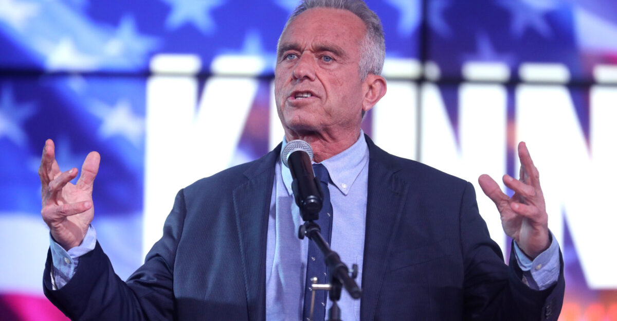 Robert F Kennedy Jr speaking with supporters at a campaign rally at Legends Event Center in Phoenix Arizona Please attribute to Gage Skidmore if used elsewhere