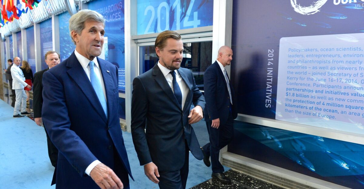 U S Secretary of State John Kerry and Actor and Environmental Activist Leonardo DiCaprio at the 2016 Our Ocean Conference at the U S Department of State in Washington D C on September 15 2016 State Department Photo Public Domain