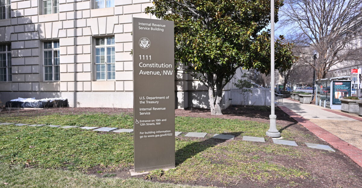 A sign at 1111 Constitution Avenue NW Washington DC 20004 The sign says the occupying agencies are the U S Department of Treasury and the Internal Revenue Service