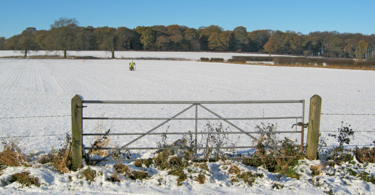 Snow-covered fields near America Farm