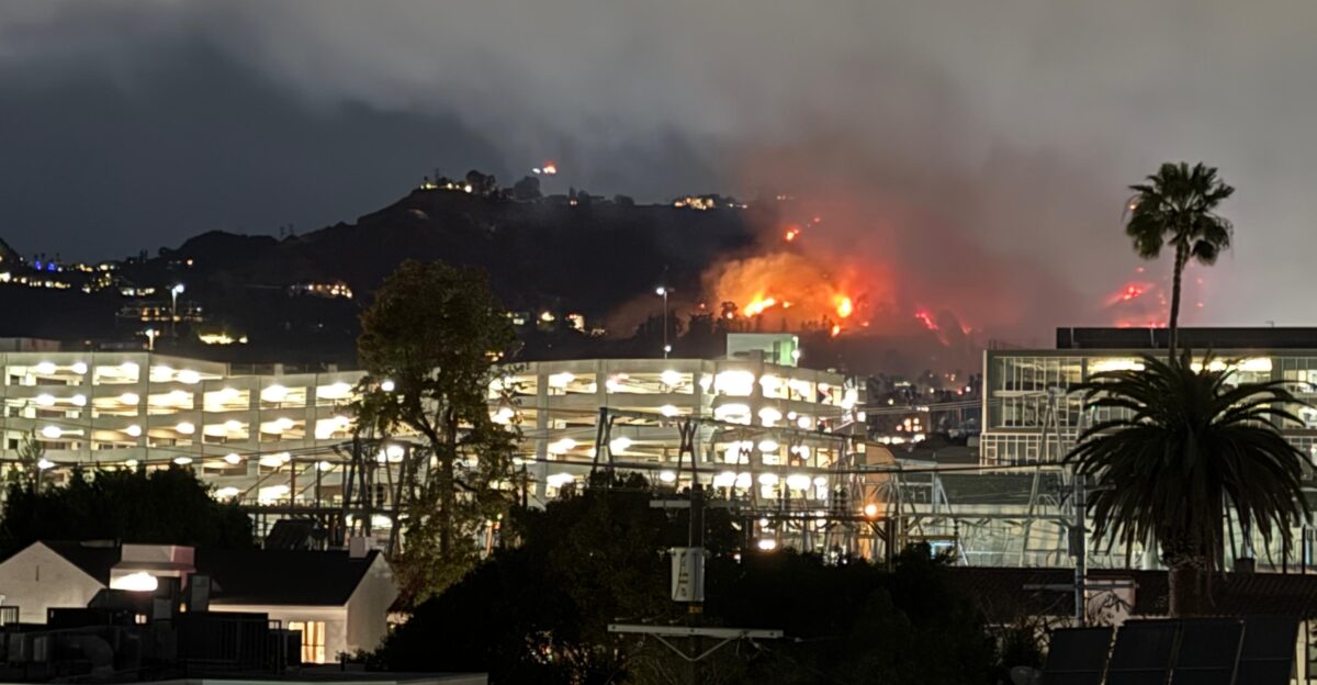 January 2025 Sunset fire from a rooftop in West Hollywood Los Angeles