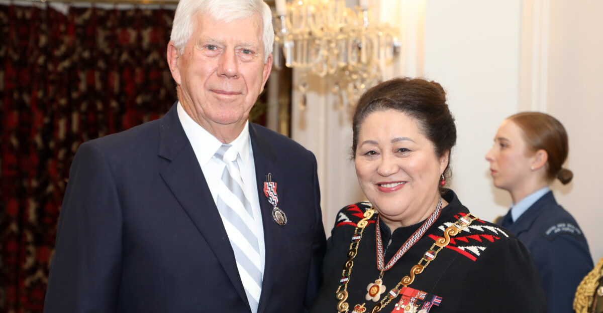 Terry Campbell left after being presented with the King s Service Medal for services to horse racing and governance by the governor-general Dame Cindy Kiro at Government House Wellington on 3 May 2025
