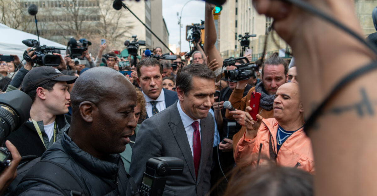 Todd Blanche Exiting a press conference outside Manhattan Criminal Courthouse where his client Former President Donald Trump was charged with 34 felony counts