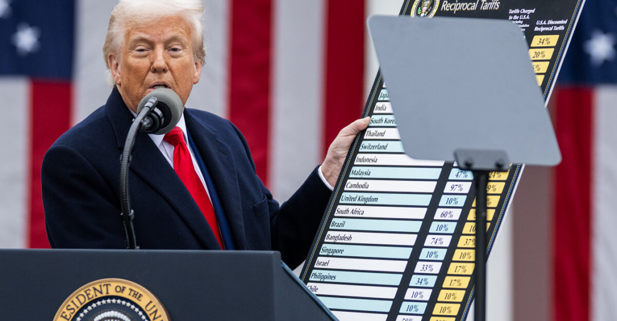 President Donald Trump signs an Executive Order on the Administration s tariff plans at a Make America Wealthy Again event Wednesday April 2 2025 in the White House Rose Garden Official White House Photo by Daniel Torok See also File 2025-April-02-Reciprocal tariffs left half jpg
