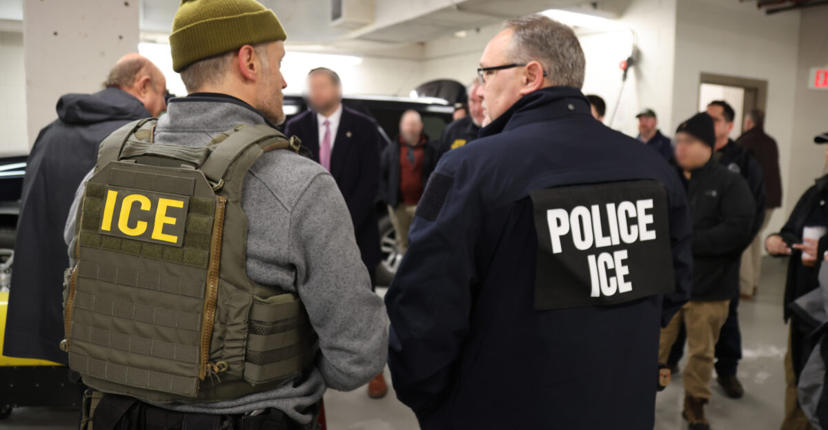 ICE Chicago Field Office Director Sam Olson left and ICE Chicago Special Agent in Charge Sean Fitzgerald kicked off an enhanced enforcement operation in Chicago Jan 26 2025 with officers from the Department of Justice the FBI the DEA the ATF and the U S Marshals Service