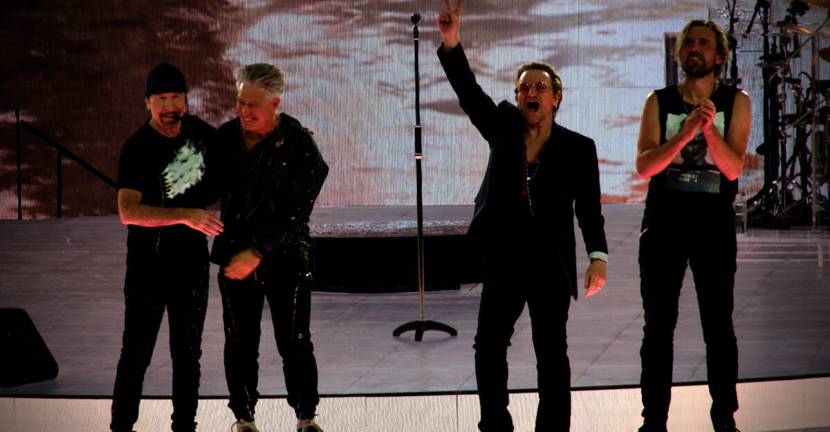 Irish rock band U2 performing at Sphere in Paradise Nevada in the Las Vegas Valley on Oct 7 2023 as part of their concert residency U2 UV Achtung Baby Live at Sphere