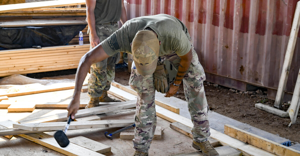 U S Army Sgt Liam Harris Combined Joint Task Force - Horn of Africa engineer works on a new human aid station at Baledogle Military Airfield Somalia April 25 2025 Harris works to ensure efficient coordination between personnel and resources contributing to the completion of various critical infrastructure projects supporting ongoing military operations U S Army photo by Spc Micheala Maldonado