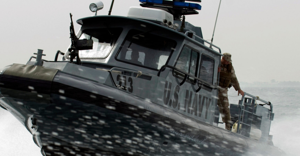 KUWAIT NAVAL BASE (Feb. 10, 2009) A port security boat assigned to Maritime Expeditionary Squadron (MSRON) 1 patrols the waters near Kuwait Naval Base. MSRON-1 is deployed supporting maritime security operations and port security operations in the U.S. 5th Fleet area of responsibility.