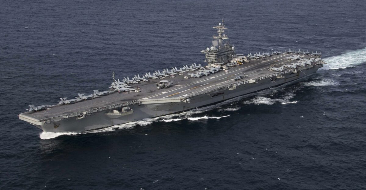 The U S Navy aircraft carrier USS Abraham Lincoln CVN-72 underway in the Atlantic Ocean during a strait transit exercise on 30 January 2019 Abraham Lincoln with assigned Carrier Air Wing 7 CVW-7 was underway conducting a composite training unit exercise with Carrier Strike Group CSG 12