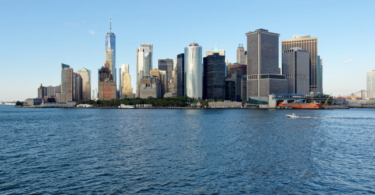 View of Manhattan from Staten Island Ferry New York City