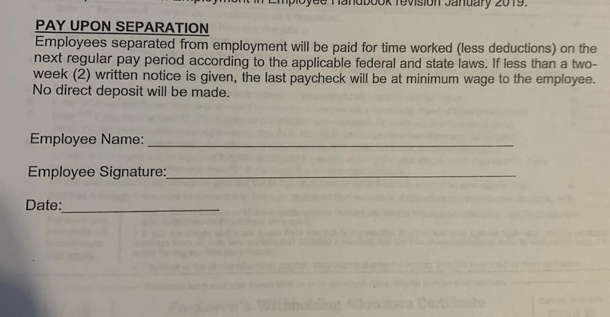 Leaving without giving 2 weeks notice changes last checks hourly